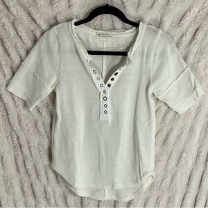 We The Free White Knit Short Sleeve Quarter Button Up Shirt